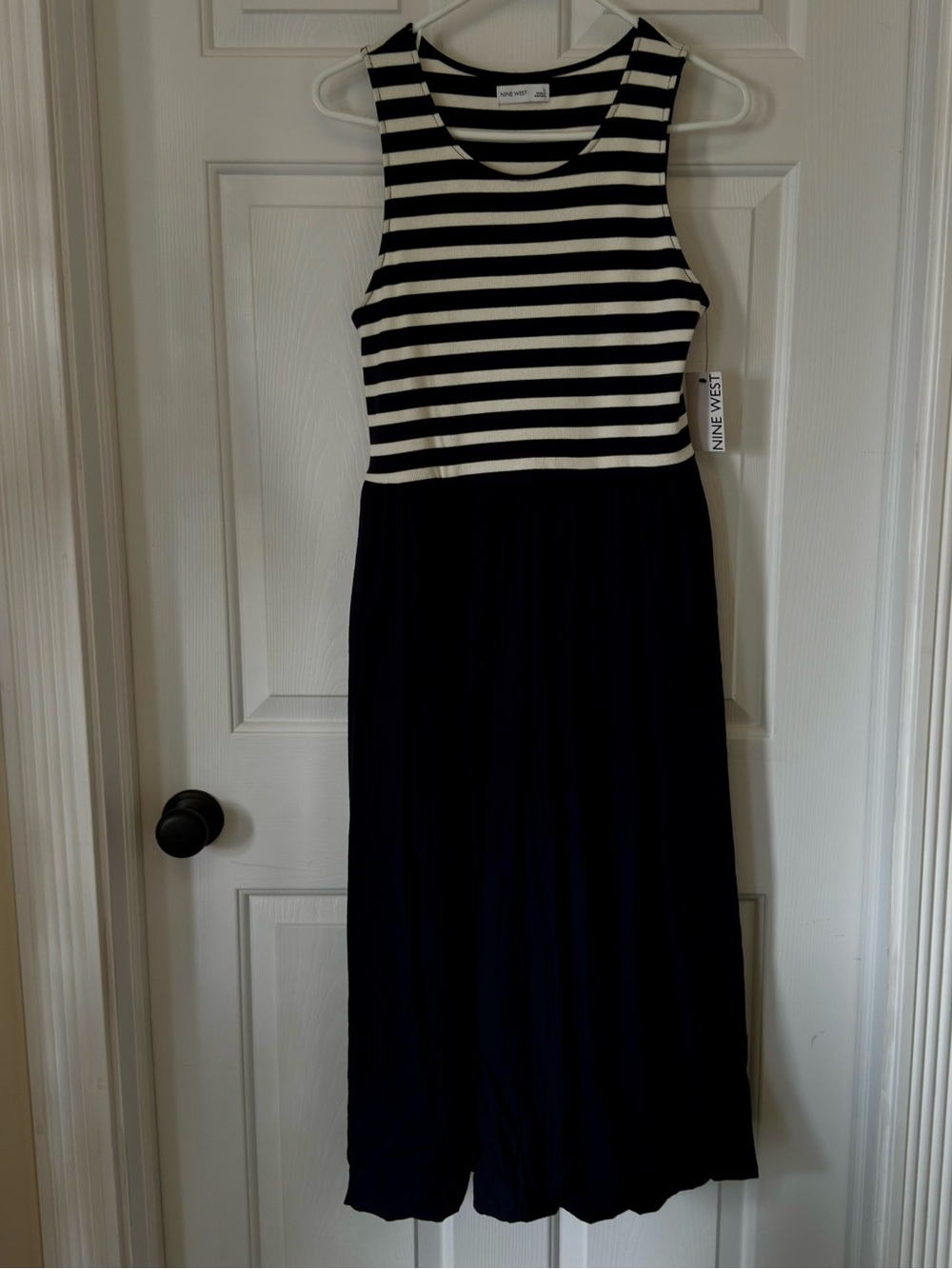 Nine West Black & White Striped Tank Midi Dress with Solid Skirt